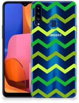 B2Ctelecom Telefoonhoesje Samsung Galaxy A20s TPU Siliconen Hoesje met Foto Zigzag Groen