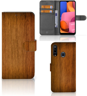 B2Ctelecom Telefoonhoesje Samsung Galaxy A20s Wallet Book Case Donker Hout