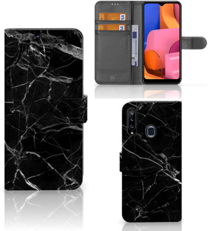 B2Ctelecom Telefoonhoesje Samsung Galaxy A20s Wallet Book Case Vaderdag Cadeau Marmer Zwart