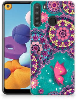 B2Ctelecom Telefoonhoesje Samsung Galaxy A21 Back Cover Siliconen Hoesje Cirkels en Vlinders