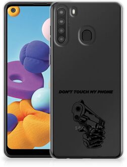 B2Ctelecom Telefoonhoesje Samsung Galaxy A21 Back Cover Siliconen Hoesje Transparant Gun Don't Touch My Phone