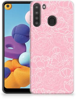 B2Ctelecom Telefoonhoesje Samsung Galaxy A21 Hoesje Witte Bloemen