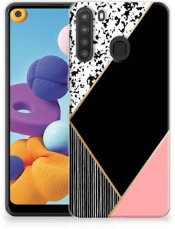 B2Ctelecom Telefoonhoesje Samsung Galaxy A21 TPU Silicone Hoesje Black Pink Shapes