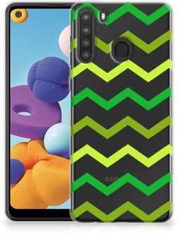 B2Ctelecom Telefoonhoesje Samsung Galaxy A21 TPU Siliconen Hoesje met Foto Zigzag Groen