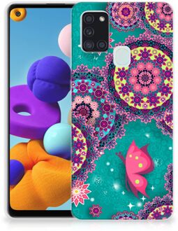 B2Ctelecom Telefoonhoesje Samsung Galaxy A21s Back Cover Siliconen Hoesje Cirkels en Vlinders