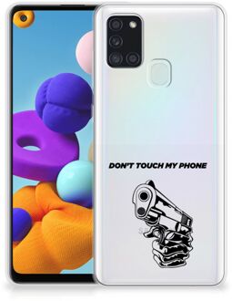 B2Ctelecom Telefoonhoesje Samsung Galaxy A21s Back Cover Siliconen Hoesje Transparant Gun Don't Touch My Phone