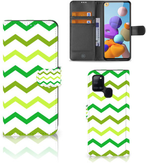 B2Ctelecom Telefoonhoesje Samsung Galaxy A21s Flip Case Zigzag Groen