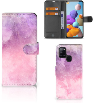 B2Ctelecom Telefoonhoesje Samsung Galaxy A21s Flipcase Pink Purple Paint