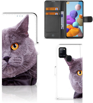 B2Ctelecom Telefoonhoesje Samsung Galaxy A21s Flipcover Case Kat