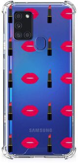 B2Ctelecom Telefoonhoesje  Samsung Galaxy A21s Hippe Hoesje met transparante rand Lipstick Kiss