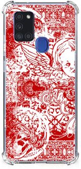 B2Ctelecom Telefoonhoesje  Samsung Galaxy A21s Hippe Hoesjes met transparante rand Angel Skull Red