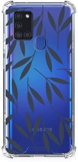 B2Ctelecom Telefoonhoesje  Samsung Galaxy A21s Leuk Case met transparante rand Leaves Blue