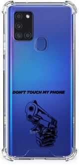 B2Ctelecom Telefoonhoesje  Samsung Galaxy A21s Leuk TPU Backcase met transparante rand Gun Don't Touch My Phone