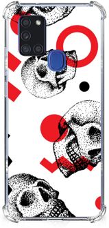 B2Ctelecom Telefoonhoesje  Samsung Galaxy A21s Stevige Bumper Hoesje met transparante rand Skull Red