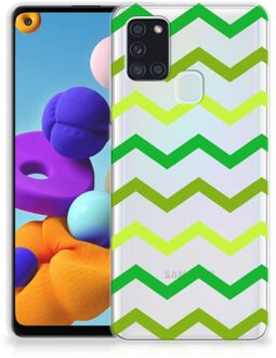 B2Ctelecom Telefoonhoesje Samsung Galaxy A21s TPU Siliconen Hoesje met Foto Zigzag Groen