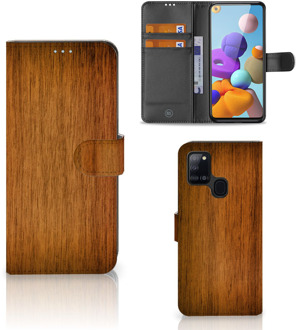 B2Ctelecom Telefoonhoesje Samsung Galaxy A21s Wallet Book Case Donker Hout