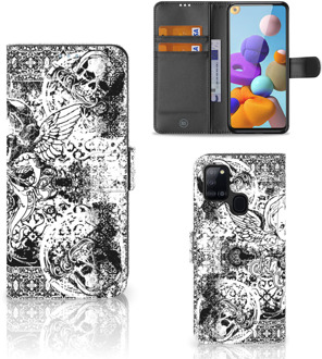 B2Ctelecom Telefoonhoesje Samsung Galaxy A21s Wallet Book Case Skulls Angel