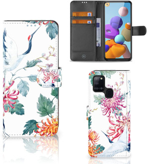 B2Ctelecom Telefoonhoesje Samsung Galaxy A21s Wallet Bookcase Bird Flowers