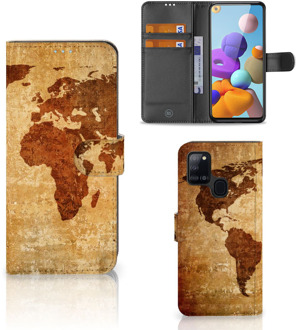 B2Ctelecom Telefoonhoesje Samsung Galaxy A21s Wallet Bookcase Wereldkaart