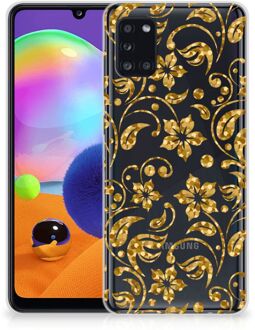 B2Ctelecom Telefoonhoesje Samsung Galaxy A31 Back Cover Siliconen Hoesje Gouden Bloemen