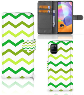 B2Ctelecom Telefoonhoesje Samsung Galaxy A31 Flip Case Zigzag Groen