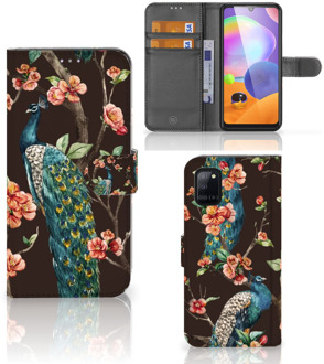 B2Ctelecom Telefoonhoesje Samsung Galaxy A31 Flipcase Cover Pauw met Bloemen