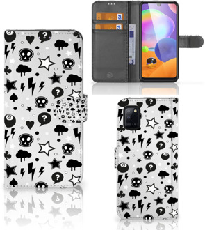 B2Ctelecom Telefoonhoesje Samsung Galaxy A31 Wallet Book Case met Pasjeshouder Silver Punk