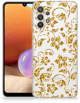 B2Ctelecom Telefoonhoesje Samsung Galaxy A32 4G Back Cover Siliconen Hoesje Gouden Bloemen