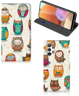 B2Ctelecom Telefoonhoesje Samsung Galaxy A32 4G Bookcover Vrolijke Uilen