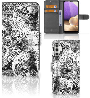 B2Ctelecom Telefoonhoesje Samsung Galaxy A32 4G Wallet Book Case Skulls Angel