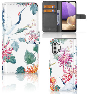 B2Ctelecom Telefoonhoesje Samsung Galaxy A32 4G Wallet Bookcase Bird Flowers