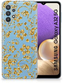 B2Ctelecom Telefoonhoesje Samsung Galaxy A32 5G Back Cover Siliconen Hoesje Gouden Bloemen