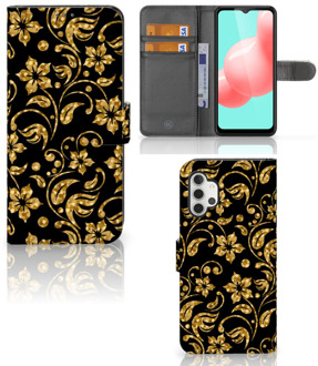 B2Ctelecom Telefoonhoesje Samsung Galaxy A32 5G Bookcase Cadeau voor Oma Gouden Bloemen