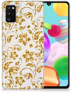 B2Ctelecom Telefoonhoesje Samsung Galaxy A41 Back Cover Siliconen Hoesje Gouden Bloemen