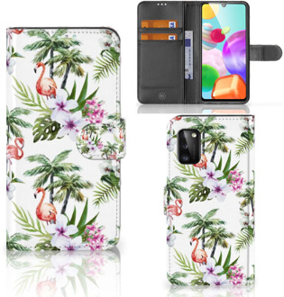 B2Ctelecom Telefoonhoesje Samsung Galaxy A41 Flip Hoesje met naam Flamingo Palms