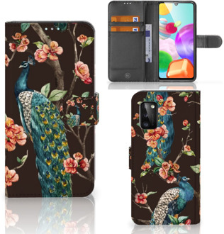 B2Ctelecom Telefoonhoesje Samsung Galaxy A41 Flipcase Cover Pauw met Bloemen