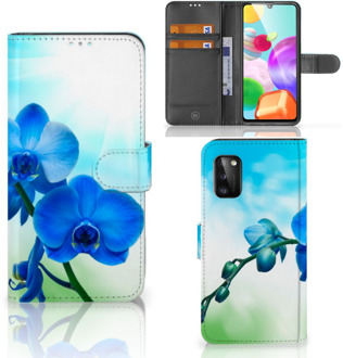 B2Ctelecom Telefoonhoesje Samsung Galaxy A41 Wallet Case met foto Orchidee Blauw Valentijn Cadeautje Vrouw