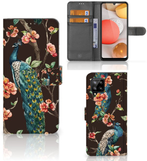 B2Ctelecom Telefoonhoesje Samsung Galaxy A42 5G Flipcase Cover Pauw met Bloemen