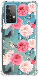 B2Ctelecom Telefoonhoesje  Samsung Galaxy A52 4G/5G Silicone Case met transparante rand Butterfly Roses