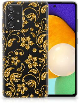 B2Ctelecom Telefoonhoesje Samsung Galaxy A52 (5G/4G) Back Cover Siliconen Hoesje Gouden Bloemen