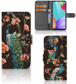 B2Ctelecom Telefoonhoesje Samsung Galaxy A52 Flipcase Cover Pauw met Bloemen