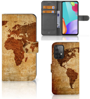 B2Ctelecom Telefoonhoesje Samsung Galaxy A52 Wallet Bookcase Wereldkaart Travel Reizen cadeau