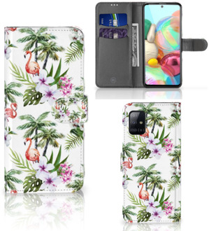 B2Ctelecom Telefoonhoesje Samsung Galaxy A71 Flip Hoesje met naam Flamingo Palms