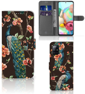 B2Ctelecom Telefoonhoesje Samsung Galaxy A71 Flipcase Cover Pauw met Bloemen