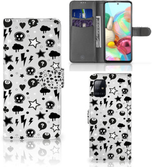 B2Ctelecom Telefoonhoesje Samsung Galaxy A71 Wallet Book Case met Pasjeshouder Silver Punk