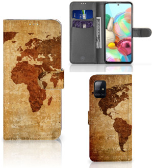 B2Ctelecom Telefoonhoesje Samsung Galaxy A71 Wallet Bookcase Wereldkaart