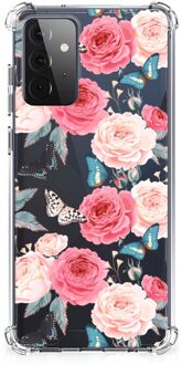 B2Ctelecom Telefoonhoesje  Samsung Galaxy A72 4G/5G Silicone Case met transparante rand Butterfly Roses