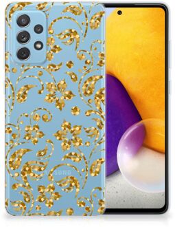 B2Ctelecom Telefoonhoesje Samsung Galaxy A72 Back Cover Siliconen Hoesje Gouden Bloemen