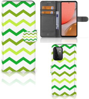 B2Ctelecom Telefoonhoesje Samsung Galaxy A72 Flip Case Zigzag Groen