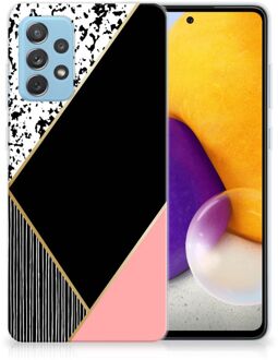 B2Ctelecom Telefoonhoesje Samsung Galaxy A72 TPU Silicone Hoesje Black Pink Shapes